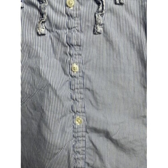 American Eagle Button-Front Favorite Fit Blue/White Stripe Ruffle Front Shirt M - Picture 8 of 12